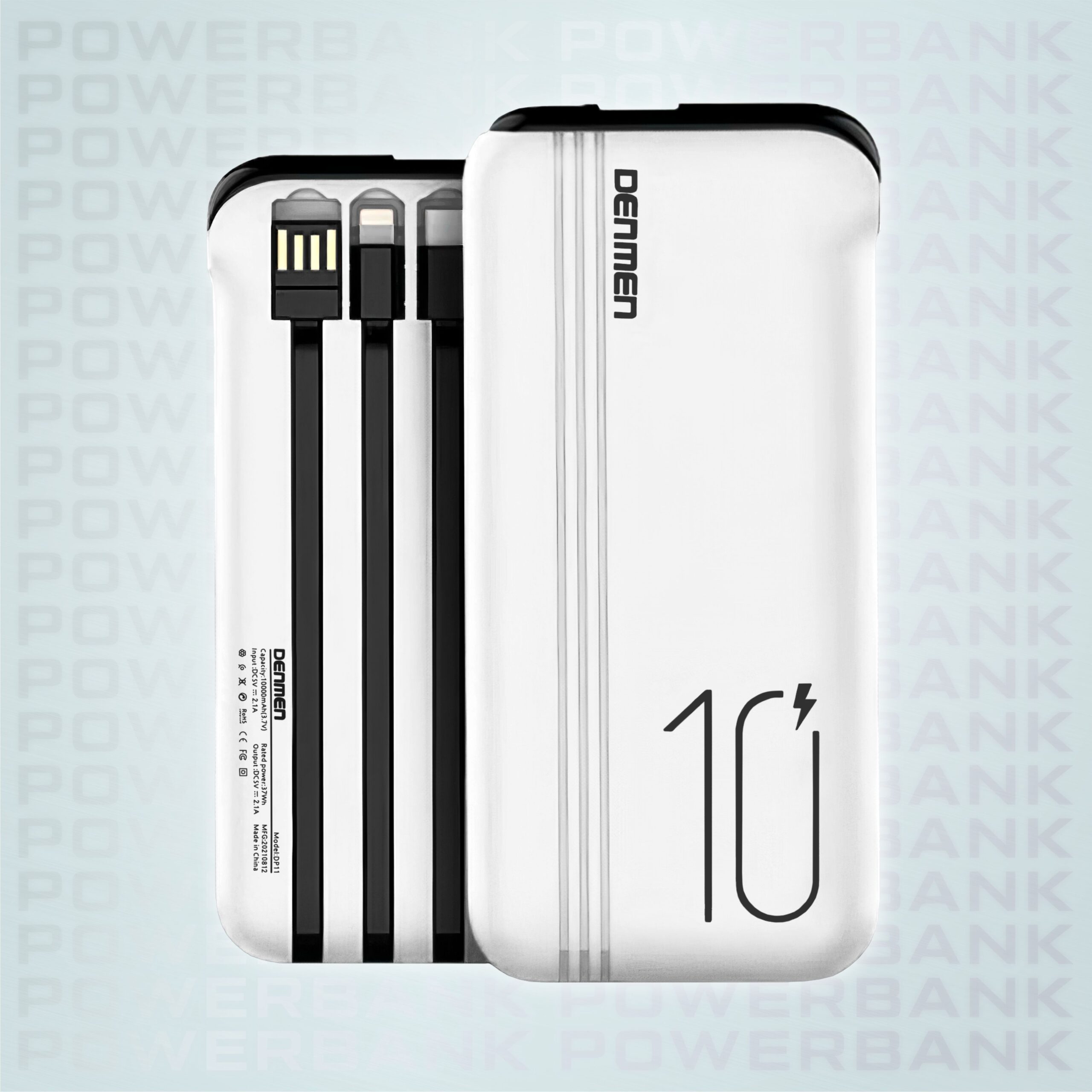 dp10 პორტატული დამტენი+კაბელები Denmen DP11 Power Bank 10000mAh - Image 1