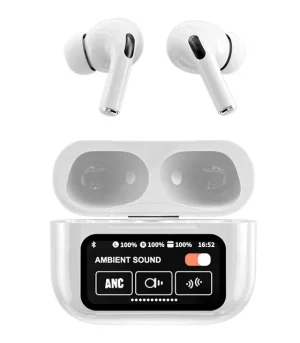 AirPods A9 Pro LCD უსადენო Bluetooth ყურსასმენები ANC და სენსორული ეკრანით